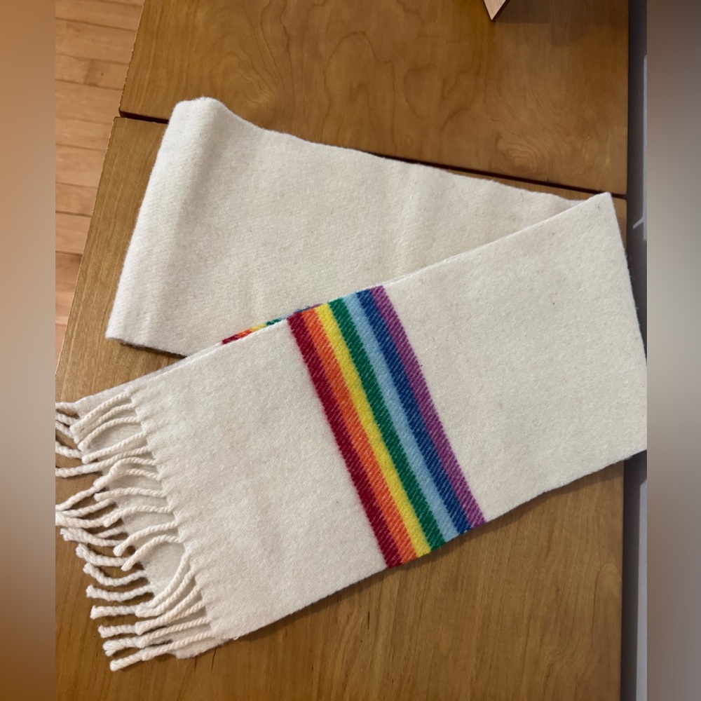 Cream Scarf with Rainbow Stripes